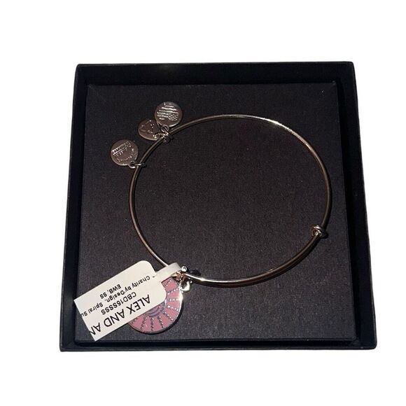 *NEW* Alex And Ani Shiny Silver Spiral Sun Charm Bangle Bracelet - Picture 1 of 9